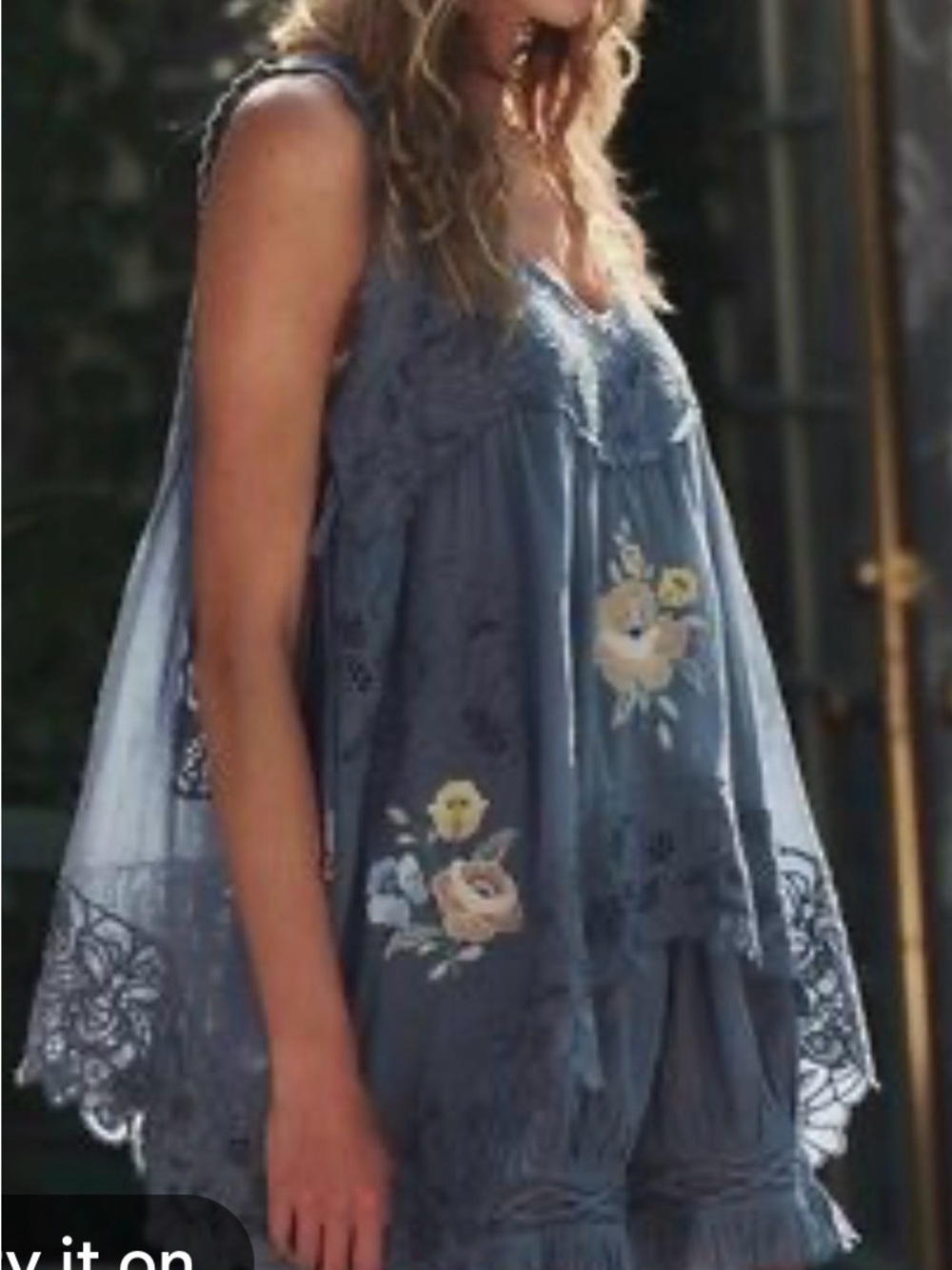 Free People Dusty Blue Embroidered Lace Romper